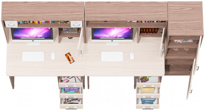 С-МД-СК9 Компоновка № 04, цвет ясень шимо светлый/ясень шимо тёмный, ШхГхВ 247х70х160 см., НЕ универсальная сборка