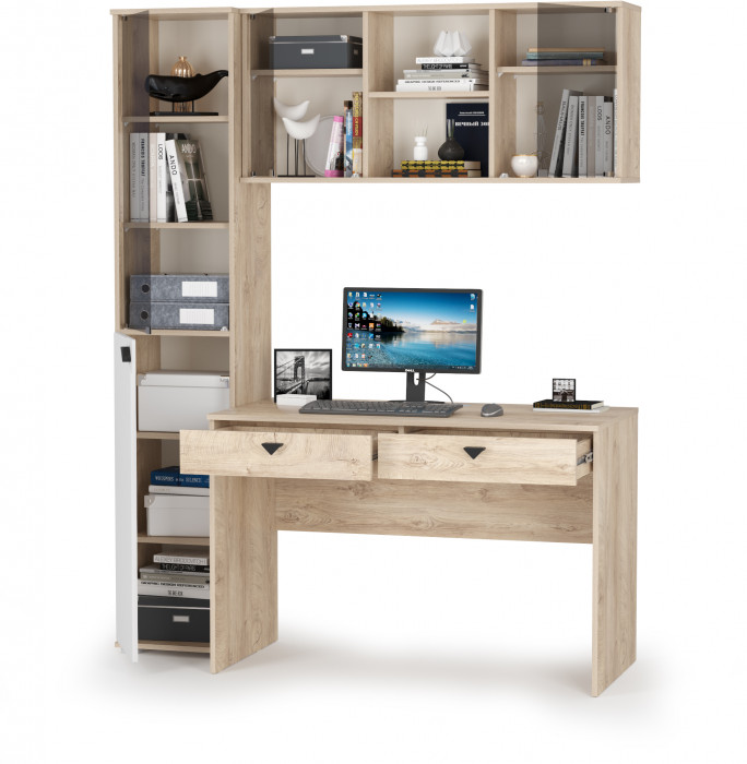 КР100 Бостон № 23, цвет дуб эндгрейн элегантный/фасады МДФ милк рикамо софт, 13.155+12.69+10.51, ШхГхВ 153,8х57,2х194,4 см., универсальная сборка