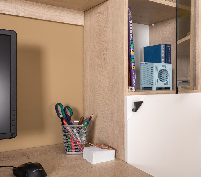 КР100 Бостон № 23, цвет дуб эндгрейн элегантный/фасады МДФ милк рикамо софт, 13.155+12.69+10.51, ШхГхВ 153,8х57,2х194,4 см., универсальная сборка