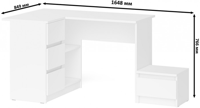 Мори компьютерный стол МС-16 левый + Тумба ТМП400.1, белый