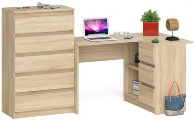 Мори компьютерный стол МС-16 правый + Комод МК700.5, дуб сонома