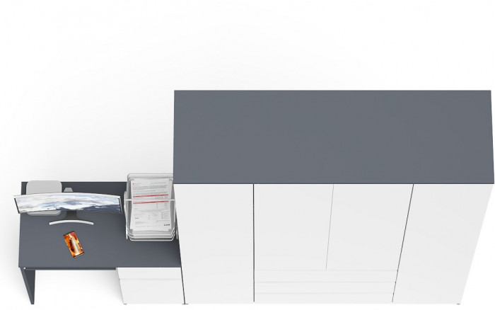 Мори Стол компьютерный МС-1 правый + Шкаф МШ1600.1, цвет графит/белый, ШхГхВ 250,4х50,4х209,6 см., выдвижной ящик справа, НЕ универсальная сборка