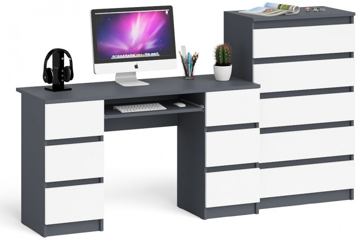 Мори Стол компьютерный МС-2 + Комод МК700.5, цвет графит/белый, ШхГхВ 205,8х50х114 см., универсальная сборка