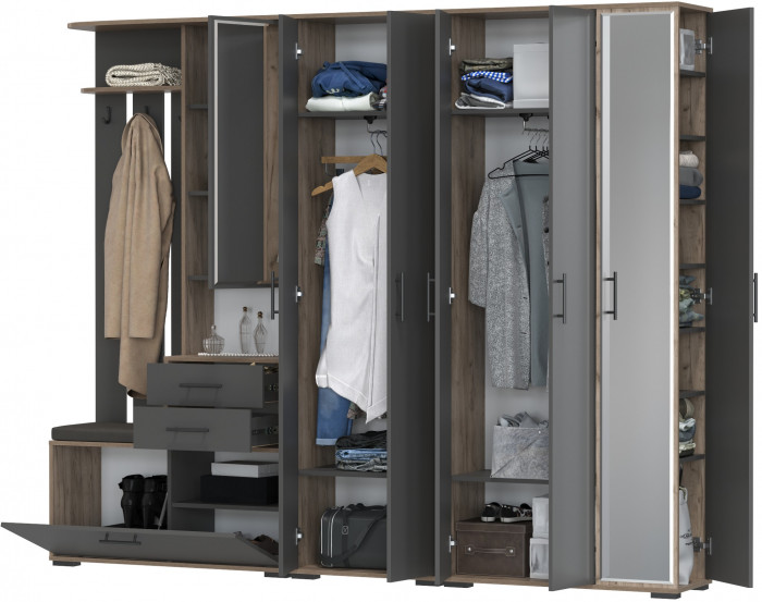 Прихожая Домино 6, дуб крафт табачный/графит