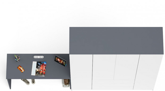 Мори Стол письменный МСП1200.1 + Шкаф МШ1600.1, цвет графит/белый, ШхГхВ 280,8х50,4х209,6 см., универсальная сборка