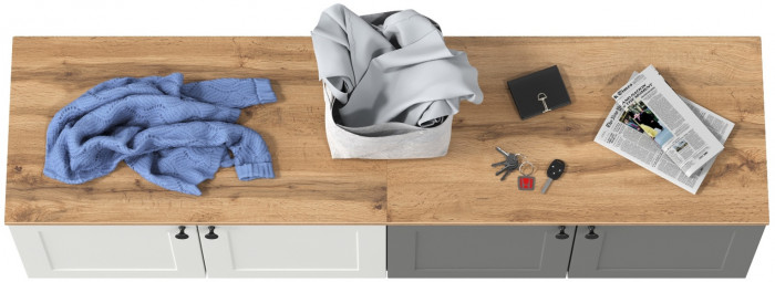 Остин 13.257 Тумба + 13.257 Тумба, цвет белый шагрень/серый графит/дуб крафт золотой, ШхГхВ 160х41,9х43,7 см., универсальная сборка