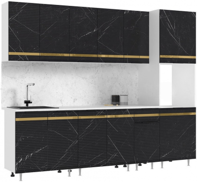 Кухня МДФ Милена 2600 (Белый, Мрамор блэк софт, Антарес)