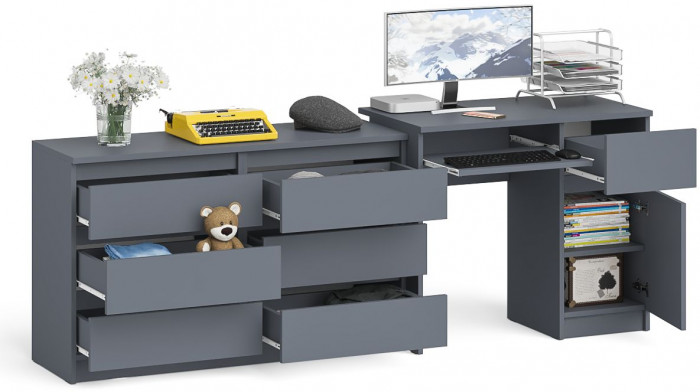 Мори компьютерный стол МС-1 правый + Комод МК1200.6, графит