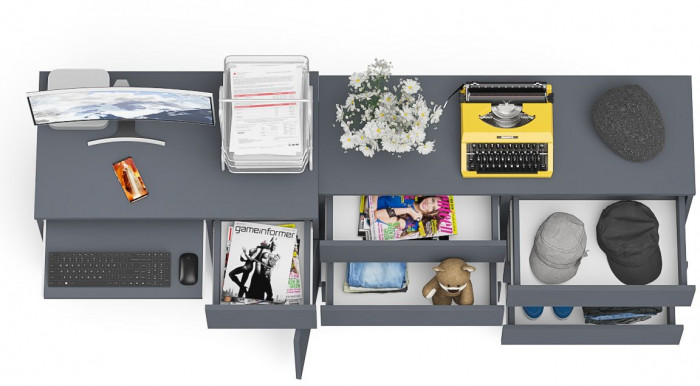 Мори компьютерный стол МС-1 правый + Комод МК1200.6, графит