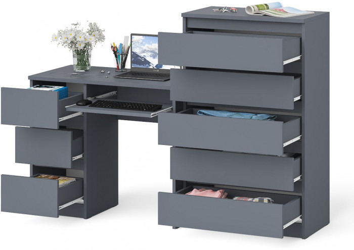 Мори компьютерный стол МС-6 левый + Комод МК700.5, графит