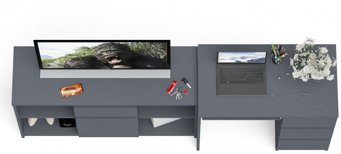 Мори компьютерный стол МС-6 правый + Тумба МТВ1204.1, графит