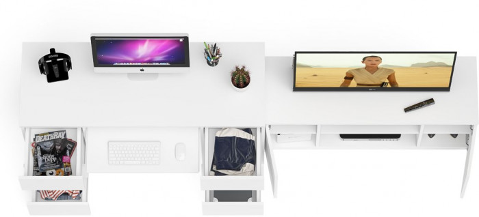 Мори Стол компьютерный МС-2 + Тумба МТВ1200.1, цвет белый, ШхГхВ 255,8х50х76,6 см., универсальная сборка