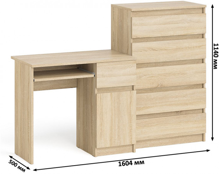 Мори Стол компьютерный МС-1 правый + Комод МК700.5, цвет дуб сонома, ШхГхВ 160,4х50х114 см., выдвижной ящик справа, НЕ универсальная сборка