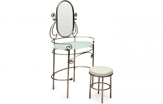 Столик туалетный ALBERT (столик/зеркало + пуф), цвет: Античная медь (Antique Brass)
