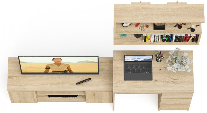 Мори Стол компьютерный МС-6 правый + Тумба МТВ1200.1 + Полка 900, цвет дуб сонома, ШхГхВ 210,4х50х209,6 см., НЕ универсальная сборка