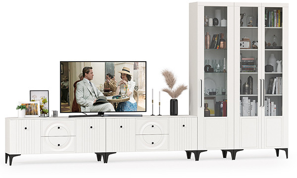 Валенсия Гостиная № 085, ЛДСП белый шагрень/МДФ белый шагрень