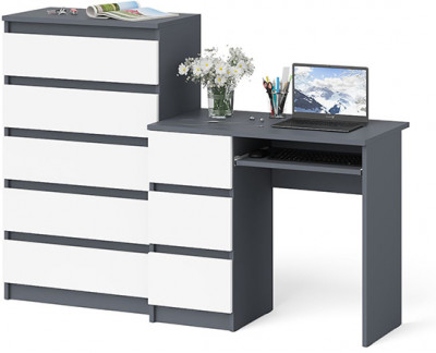 Мори компьютерный стол МС-6 левый + Комод МК700.5, графит/белый
