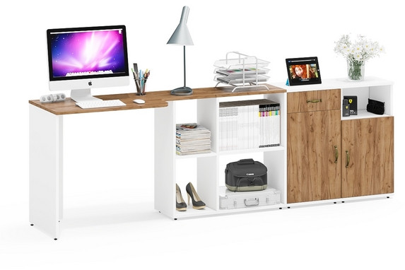 Лидер-8 Стол + Тумба МД 3.15 + Тумба МД 3.19, цвет белый шагрень/крафт золото, ШхГхВ 245х50/30х75 см. или 115х50/160х75 см., НЕ универсальная сборка