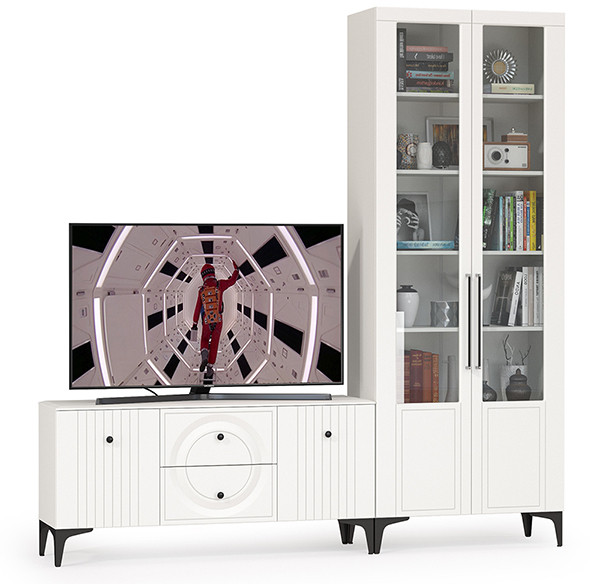 Валенсия Гостиная № 057, ЛДСП белый шагрень/МДФ белый шагрень