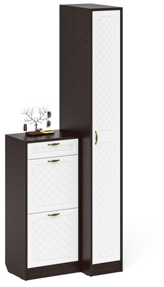 Прихожая П-6 Компоновка № 42, цвет венге/фасады МДФ белое дерево фрезеровка ромб, ШхГхВ 80х50х210 см., универсальная сборка