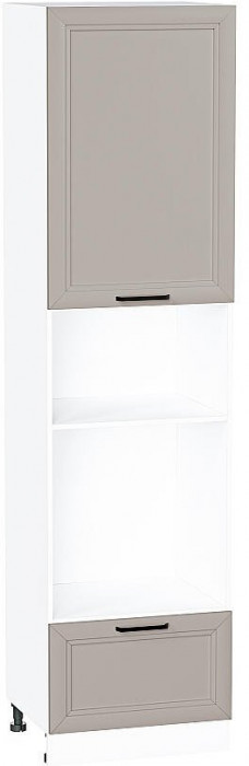 Кухонный гарнитур угловой Нео-04, МДФ/Стекло, 320×180 см, Белый/Белый шелк/Глиняный шелк, стеклополки (Кварцит неро)