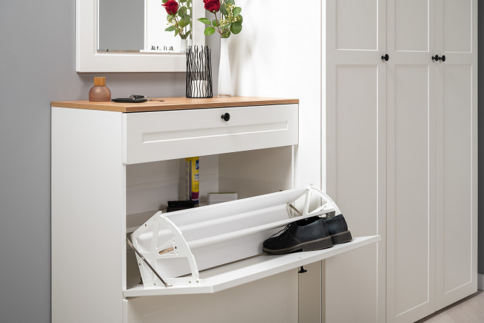 Остин Прихожая 17, цвет белый шагрень/дуб крафт золотой, ШхГхВ 160х54,3х229,6 см., универсальная сборка