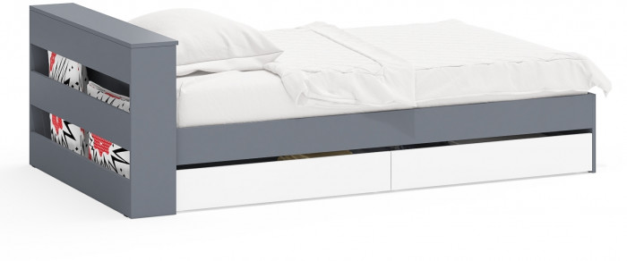 Ксения Кровать с ящиками 1200, графит/белый