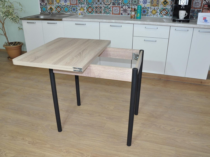 Эко 80х60 стол обеденный раскладной / Дуб Сонома/черный