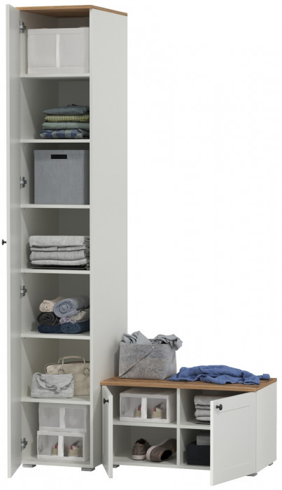 Остин Прихожая 11, цвет белый шагрень/дуб крафт золотой, ШхГхВ 120х54,3х229,6 см., универсальная сборка