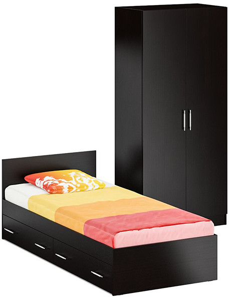 Кровать с ящиками 0900 + Шкаф 2-х створчатый Стандарт, венге