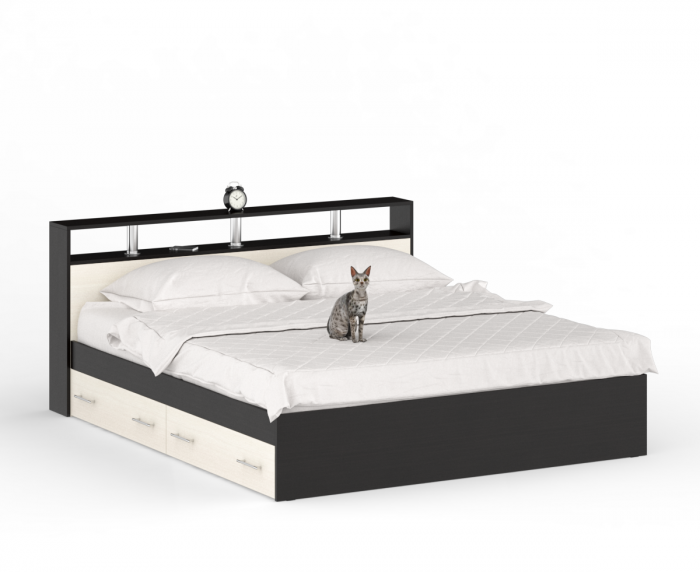 Камелия спальня № 11 Кровать с ящиками 1800 + Две тумбы + Комод + Шкаф 4-х створчатый, цвет венге/дуб лоредо, сп.м. 1800х2000 мм., б/м, основание есть