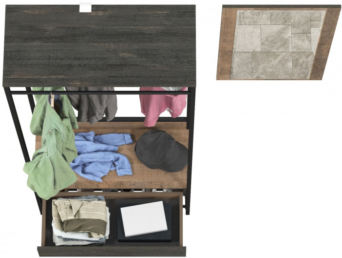 Трувор 15.120 Прихожая + 15.30 Зеркало, цвет дуб гранж песочный/интра, ШхГхВ 130х36,6х194,2 см., универсальная сборка