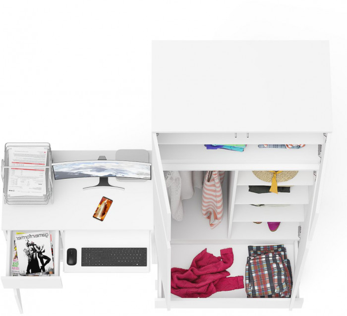 Мори Стол компьютерный МС-1 левый + Шкаф МШ900.1 + Антресоль МА900.1, цвет белый, ШхГхВ 180,4х50,4х234,2 см., выдвижной ящик слева, НЕ универс. сборка