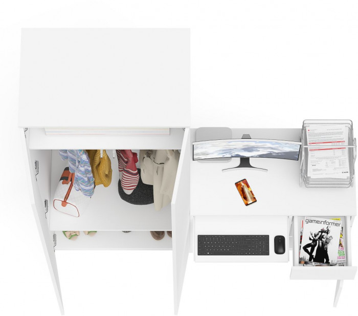 Мори Стол компьютерный МС-1 правый + Шкаф МШ800.1, цвет белый, ШхГхВ 170,4х50,4х209,6 см., выдвижной ящик справа, НЕ универсальная сборка