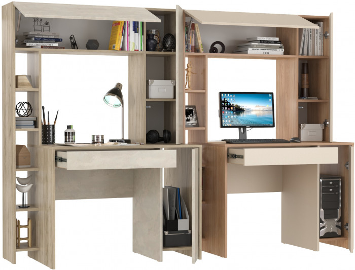 Два стола компьютерных Комфорт12.71, дуб крафт серый/шёлковый камень/гикори рокфорд натур./сатин