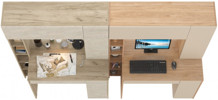 Два стола компьютерных Комфорт12.71, дуб крафт серый/шёлковый камень/гикори рокфорд натур./сатин