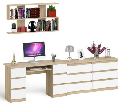Мори компьютерный стол МС-2 + Комод МК1380.6 + Полка 1200, дуб сонома/белый