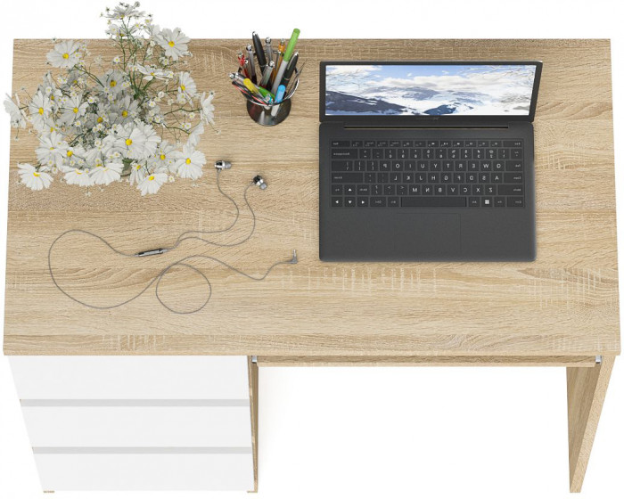 Мори компьютерный стол МС-6 левый, дуб сонома/белый