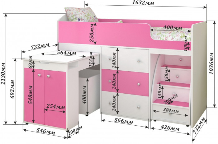 Кровать-чердак Малыш 80х180 (Дуб молочный/Лайм)