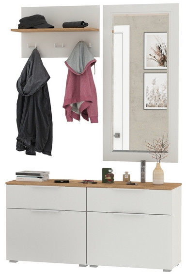 Октава Прихожая 39, цвет белый шагрень/дуб крафт золотой/фасады МДФ белый шагрень, ШхГхВ 129,8х35,4х197 см., универсальная сборка