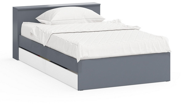 Ксения Кровать с ящиками 1200, графит/белый