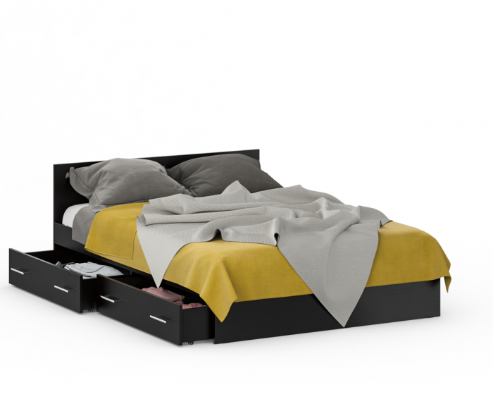 Стандарт Кровать с ящиками 1400, цвет венге, ШхГхВ 143,5х203,5х70 см., сп.м. 1400х2000 мм., без матраса, основание есть