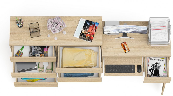 Мори компьютерный стол МС-1 правый + Комод МК1200.8, дуб сонома