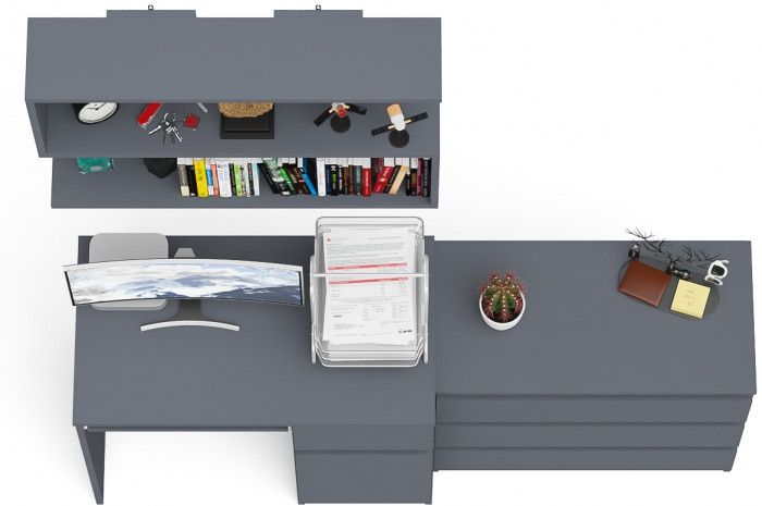 Мори Стол компьютерный МС-1 правый + Комод МК800.1 + Полка 900, цвет графит, ШхГхВ 170,4х50х209,6 см., НЕ универсальная сборка