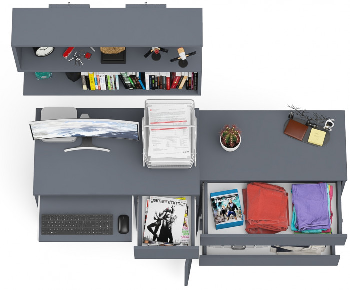 Мори Стол компьютерный МС-1 правый + Комод МК800.1 + Полка 900, цвет графит, ШхГхВ 170,4х50х209,6 см., НЕ универсальная сборка