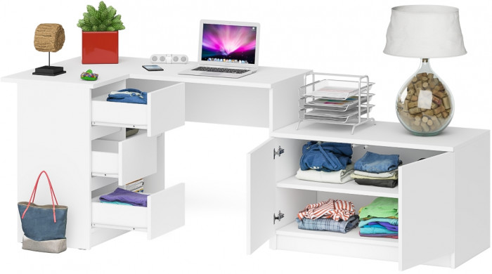 Мори компьютерный стол МС-16 левый + Тумба МА900.1, белый