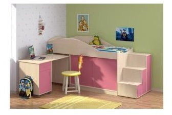 Детская кровать-чердак Дюймовочка-3 без лестницы, Дуб молочный / Розовый