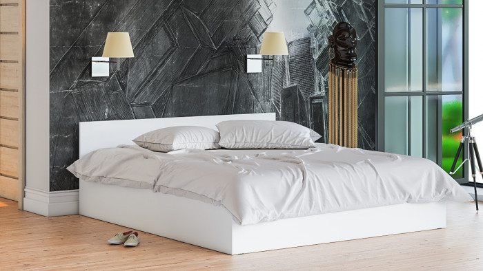 Мори Кровать 1800, цвет белый, ШхГхВ 183,5х203,5х70 см., сп.м. 1800х2000 мм., без матраса, основание есть