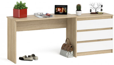 Мори Стол письменный МСП1200.1 + Комод МК800.1, цвет дуб сонома/белый, ШхГхВ 200,8х50х76,6 см., универсальная сборка