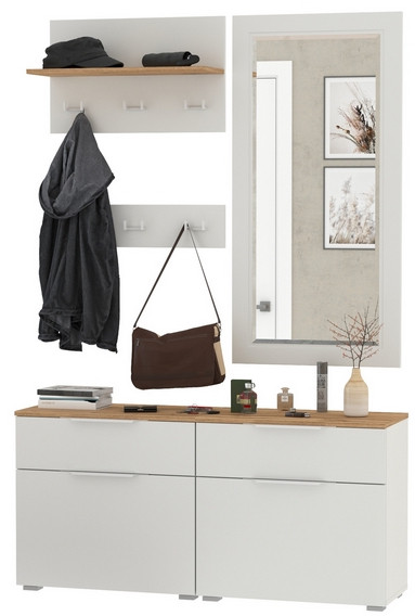 Октава Прихожая 40, цвет белый шагрень/дуб крафт золотой/фасады МДФ белый шагрень, ШхГхВ 129,8х35,4х197 см., универсальная сборка